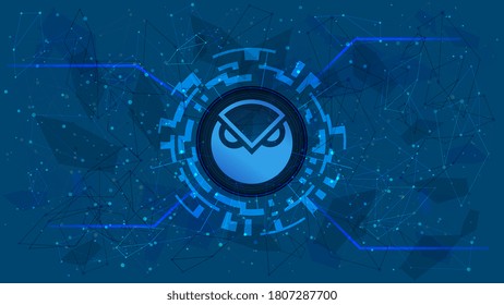 Gnosis GNO token symbol of the DeFi project in a digital circle with a cryptocurrency theme on a blue background. Cryptocurrency icon. Decentralized finance programs. Copy space. Vector EPS10.