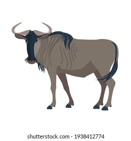 Gnu. Mamífero salvaje africano . Animales salvajes en África. Vector