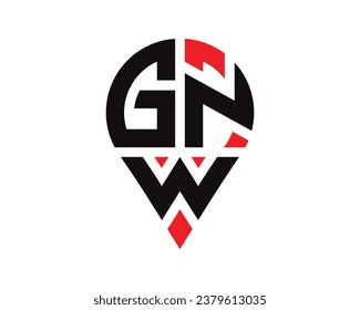 GNW letter location shape logo design. GNW letter location logo simple design.
