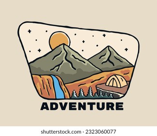 Go Adventure and camping mountain design for badge, sticker, t shirt design, etc