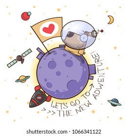 Go to the adwenture. Card with vector animal character.