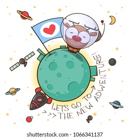 Go to the adwenture. Card with vector animal character.
