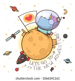 Go to the adwenture. Card with vector animal character.
