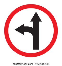 Go ahead or left. Road sign icon isolated on white background