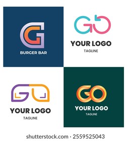 Go alphabet letter initial colorful gradient design Corporate business brand company abstract logo design collection