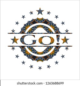 Go! arabic badge background. Arabesque decoration.