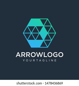 Go Arrow hexagon abstract logo design. Arrow icon. Speed, Delivery icon. Web, Digital, Marketing, Network icon. construction concept. -vector
