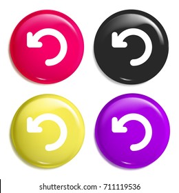 Go back arrow multi color glossy badge icon set. Realistic shiny badge icon or logo mockup