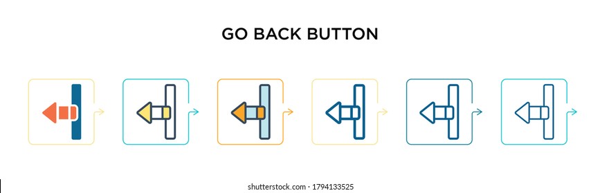 Go back button vector icon in 6 different modern styles. Black, two colored go back button icons designed in filled, outline, line and stroke style. Vector illustration can be used for web, mobile,