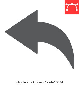 Go Back glyph icon, ui and button, arrow left sign vector graphics, editable stroke solid icon, eps 10