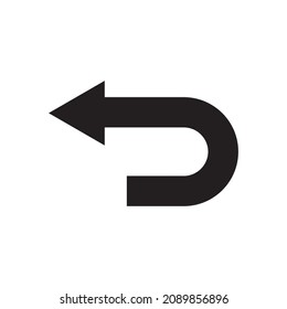 go back return arrow icon, simple vector u turn shape pointer flat design