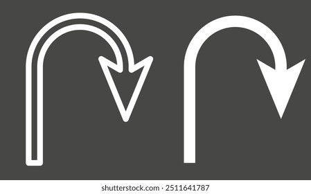 Go back return arrow icon, simple vector u turn shape pointer flat design pictogram vector elements for app ads web banner button ui ux interface elements. Replaceable vector design.