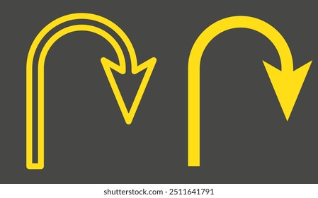 Go back return arrow icon, simple vector u turn shape pointer flat design pictogram vector elements for app ads web banner button ui ux interface elements. Replaceable vector design.