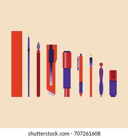 Go back to school. Stationery set. Tools and equipment for the artist.