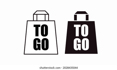 To Go Bags Icon Set. Vector Isolated Black And White Take Away Bag Icon Or Sign