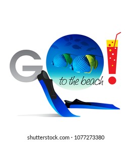 Go to the beach on a white background with a cocktail and sea