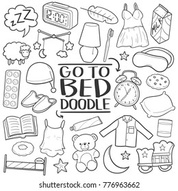 Go To Bed Sleep God Night Traditional Doodle Icons Sketch Hand Made Design Vector.