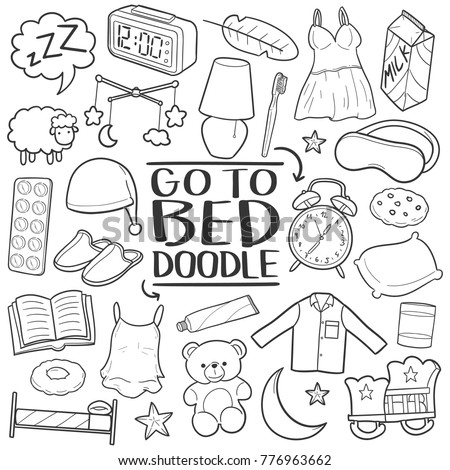 Go To Bed Sleep God Night Traditional Doodle Icons Sketch Hand Made Design Vector.