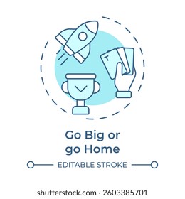 Go big or go home soft blue concept icon. Winning competition. Success, achievement. Round shape line illustration. Abstract idea. Graphic design. Easy to use in infographic, presentation