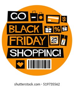 Go Black Friday Shopping! (Flat Style Vector Illustration Poster Design) 