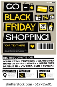 Go Black Friday Shopping! (Flat Style Vector Illustration Poster Design) With Text Box and Location, Timings, and Payment Detail Template