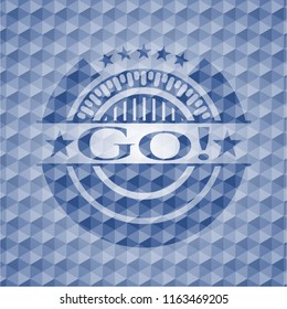 Go! blue emblem or badge with geometric pattern background.