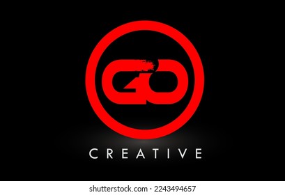 GO Brush Letter Logo Design with Red  Circle. Creative Brushed Letters Icon Logo.