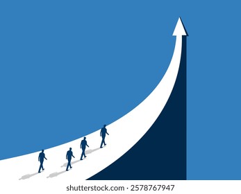 Go to the business goal together, Businessman team walking on the path of the growth arrow