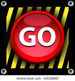 Go button, 3d red glossy icon, vector.