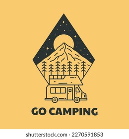 Go camping go wonderful place in mono line vector art