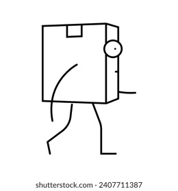 go cardboard box character line icon vector. go cardboard box character sign. isolated contour symbol black illustration