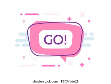 Go coloful speech banner template for web and printing. Comix bubble form with text inside on white background.