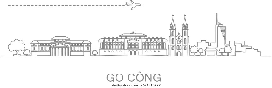 Go Cong Vietnam Skyline Line Art Airplane Travel