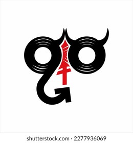 Go Devil logo design illustration of satanic symbol on G and O letters.
