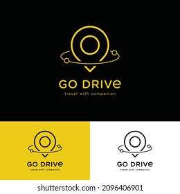 GO DRIVE logo can be used for creating businesses like Travel  Navigation Apps, Taxi Company, Travel  Transport Agency, Taxi App, and Buss Train Companies.