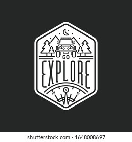 Go Explore Badge, Camping Sticker, Go Explore Text, Exploration Illustration, Outdoor Camping, Compass Icon, Outdoors, Camping, Trail, Boys Scout, Girls Scout, Hiking, Badge, Logo Vector Illustration