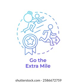 Go extra mile blue gradient concept icon. Additional efforts. Success, progress. Goal achieving. Round shape line illustration. Abstract idea. Graphic design. Easy to use in infographic, presentation