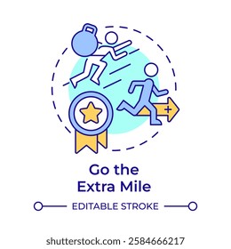 Go extra mile multi color concept icon. Additional efforts. Success, progress. Goal achieving. Round shape line illustration. Abstract idea. Graphic design. Easy to use in infographic, presentation