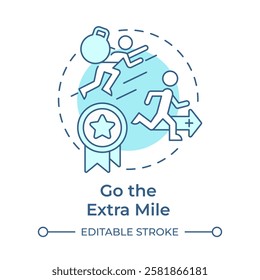 Go extra mile soft blue concept icon. Additional efforts. Success, progress. Goal achieving. Round shape line illustration. Abstract idea. Graphic design. Easy to use in infographic, presentation