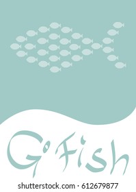 Go Fish! Cartoon card with fish in fish form