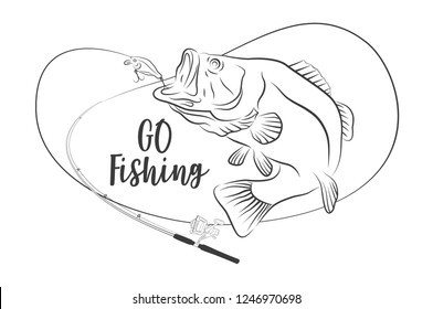 Go fishing with bass and fishing rod