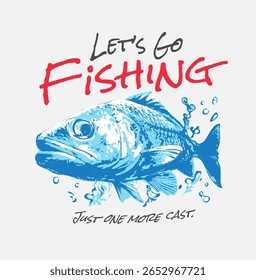 go fishing slogan with fish splashing vector illustration