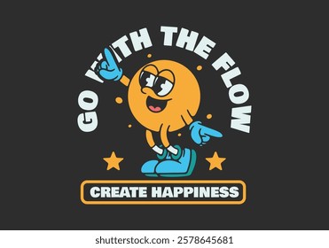 Go with the flow. Happy mascot character in dance pose, dark background