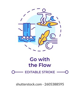 Go with flow multi color concept icon. Acceptance, adaptability. Wind, waterfall. Round shape line illustration. Abstract idea. Graphic design. Easy to use in infographic, presentation