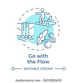 Go with flow soft blue concept icon. Acceptance, adaptability. Wind, waterfall. Round shape line illustration. Abstract idea. Graphic design. Easy to use in infographic, presentation