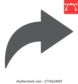 Go forward glyph icon, ui and button, arrow right sign vector graphics, editable stroke solid icon, eps 10