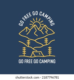 Go free go camping nature wildlife mountains in mono line art