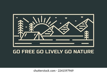 Go free go lively go nature in mono line vector art design