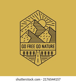 Go free go nature wildlife mountains in mono line design vector