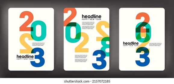 Go to the future 2023 concept, Happy New Year set. Templates with typography logo 2023 for celebration, Colorful trendy template for branding, banner, cover, card, social media, Vector EPS.10
